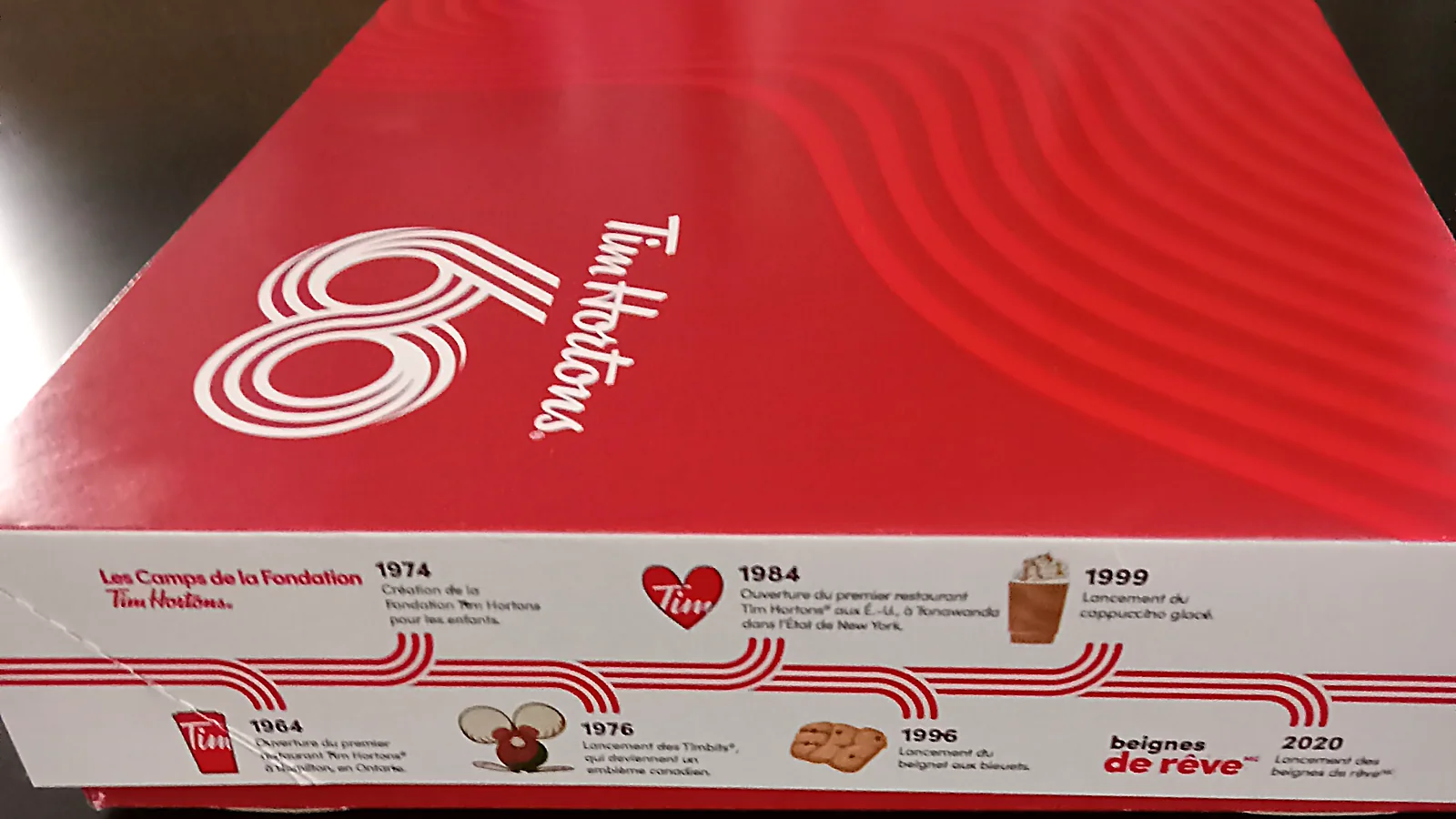 A box of assorted Tim Hortons donuts