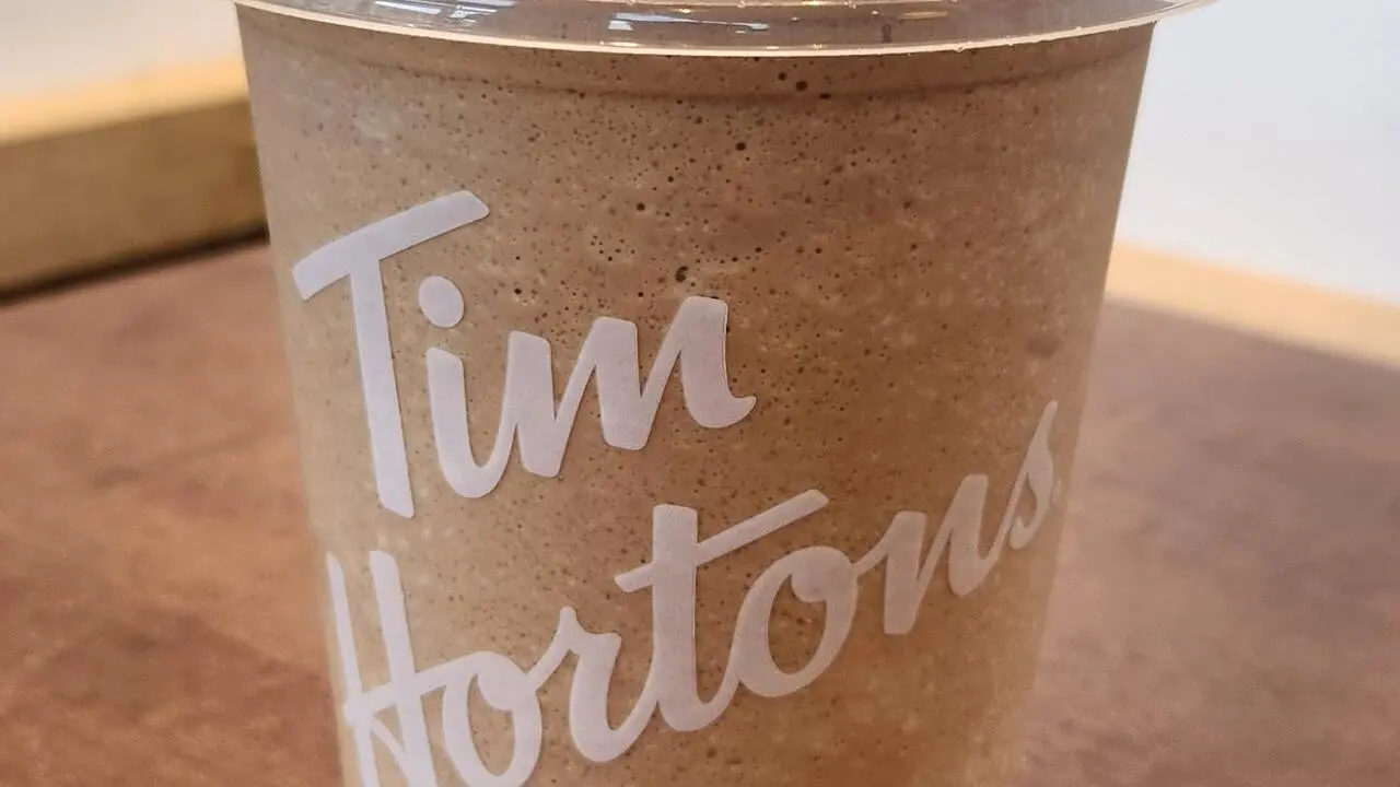 A Tim Hortons Iced Capp in a branded cup
