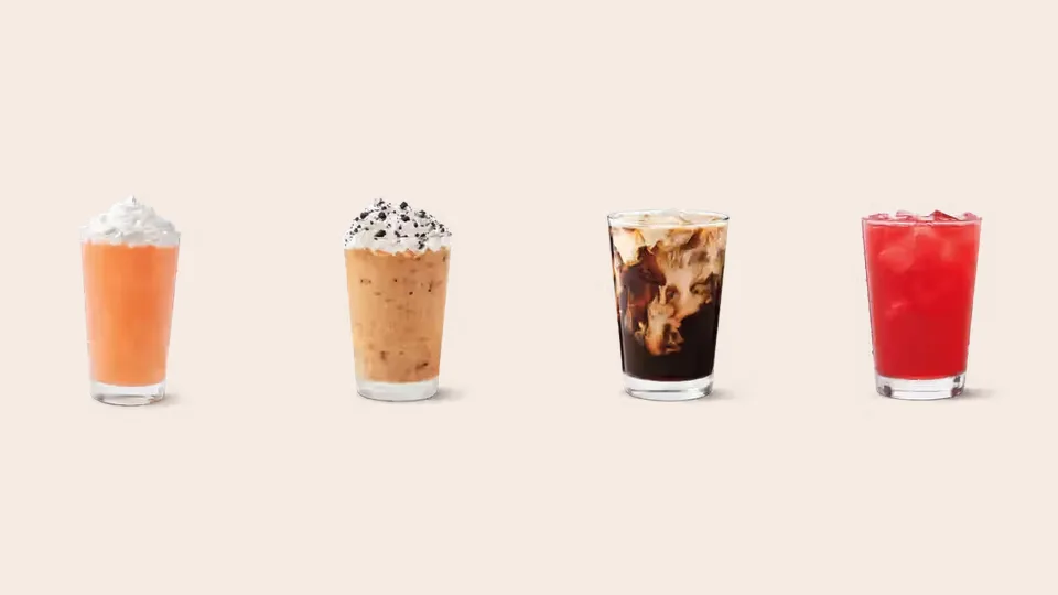 A Tim Hortons Frozen Quencher, OREO Iced Capp, cold brew and Lemonade Quencher