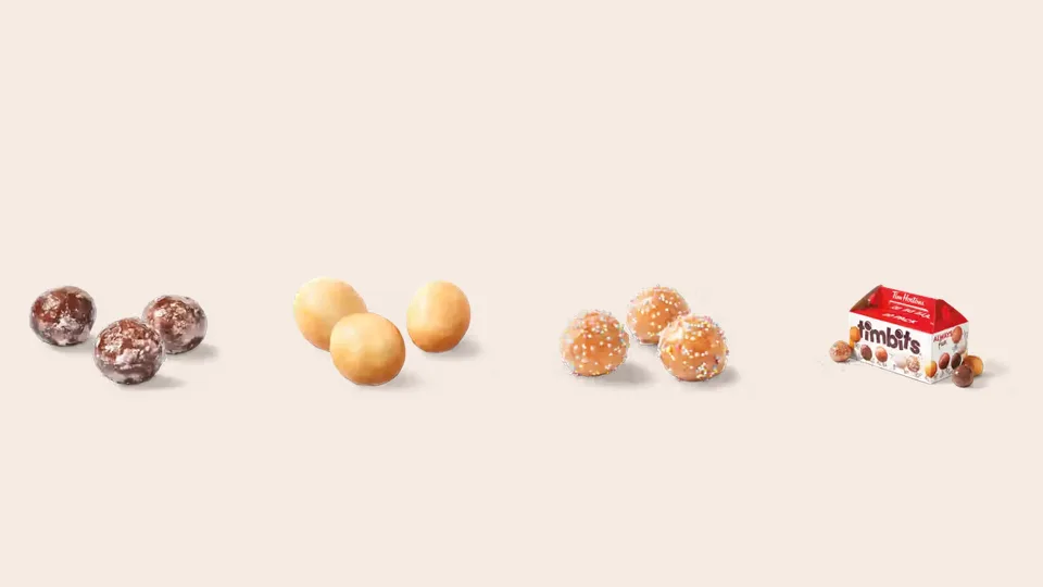 Chocolate Glazed, Honey Dip and Birthday Cake Timbits and a box of 20 Timbits